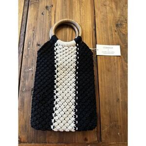 Laude The Label X Curateur Gabby Macrame Bag Handbag Off-White/Black Stripe NWT